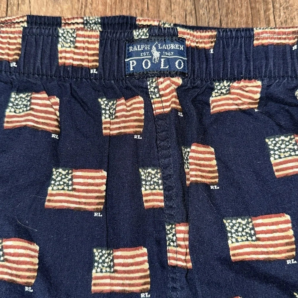 Polo Ralph Lauren Pajama Pants Men's Blue Patriot USA Flags Sleep Cotton sz LG‎